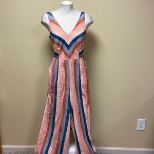 Lucky Brand navy and peach striped jumpsuit size small NWT.